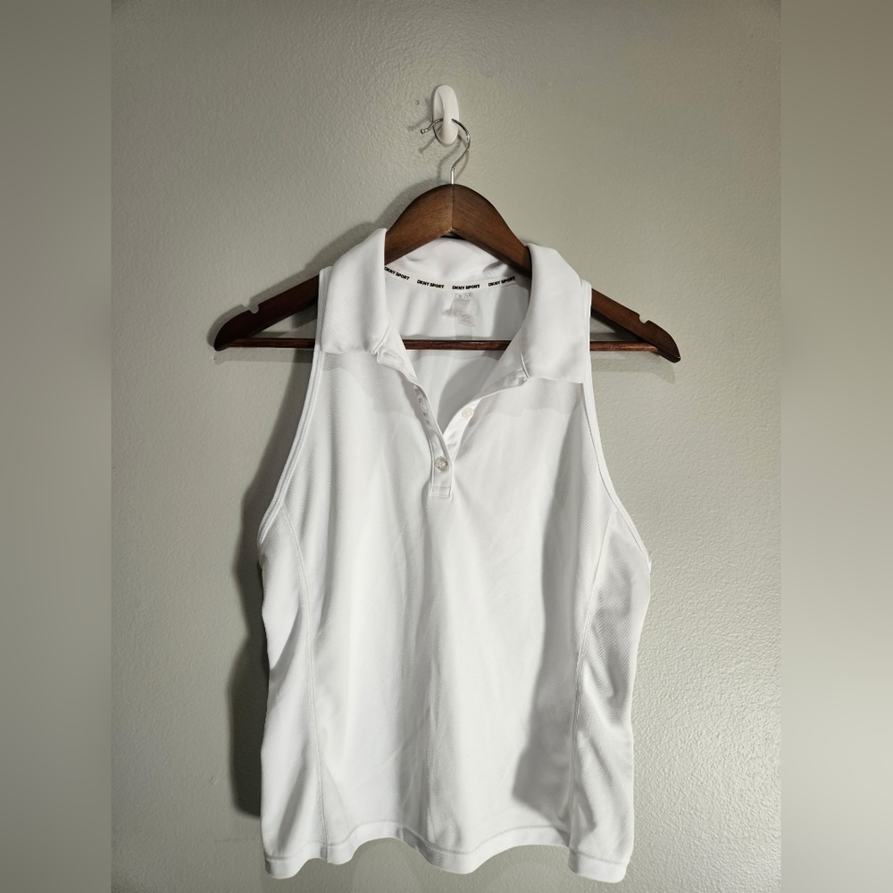 DKNY Button White Sleeveless White Polo Top.